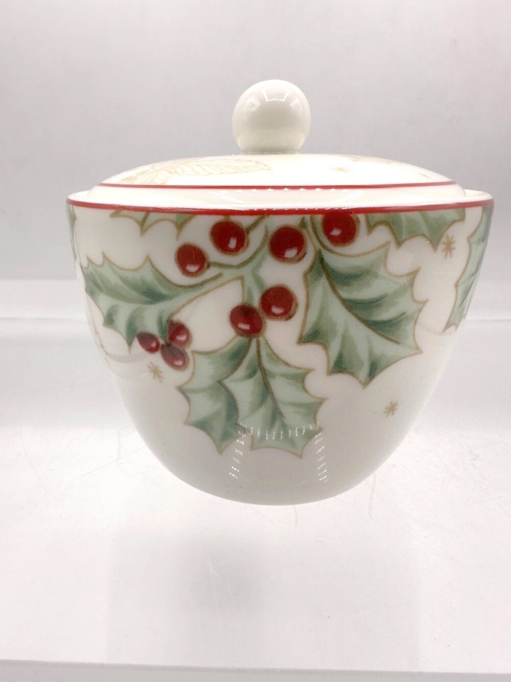 Lenox Treasured Traditions Sugar Bowl 801026 Holly Christmas w Lid Box - Picture 7 of 12
